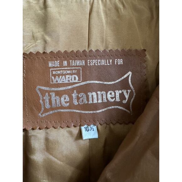 Vtg Montgomery Ward The Tannery Leather Jacket Womens M Mens 16 Camel Tan 1960s - Picture 12 of 13